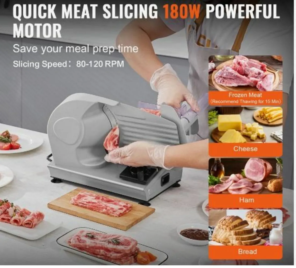 Meat Slicer, 180W Electric Deli Food Slicer - Image 3