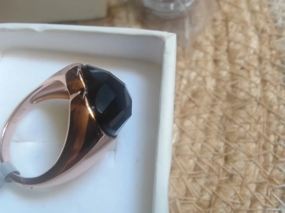 STERLING SILVER ROSE GOLD ONYX HEART RING N NEW - Image 2
