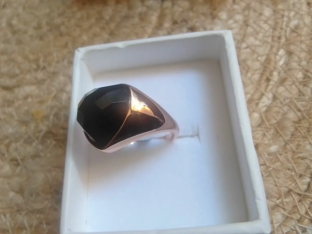 STERLING SILVER ROSE GOLD ONYX HEART RING N NEW - Image 3