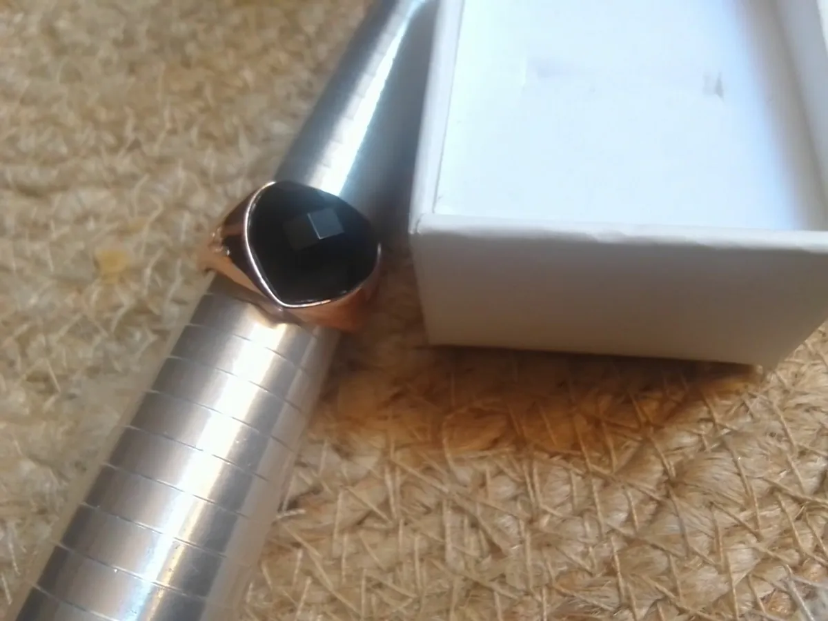 STERLING SILVER ROSE GOLD ONYX HEART RING N NEW - Image 4