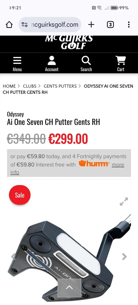 Odyssey Ai one CH7 Putter. New condition. - Image 2