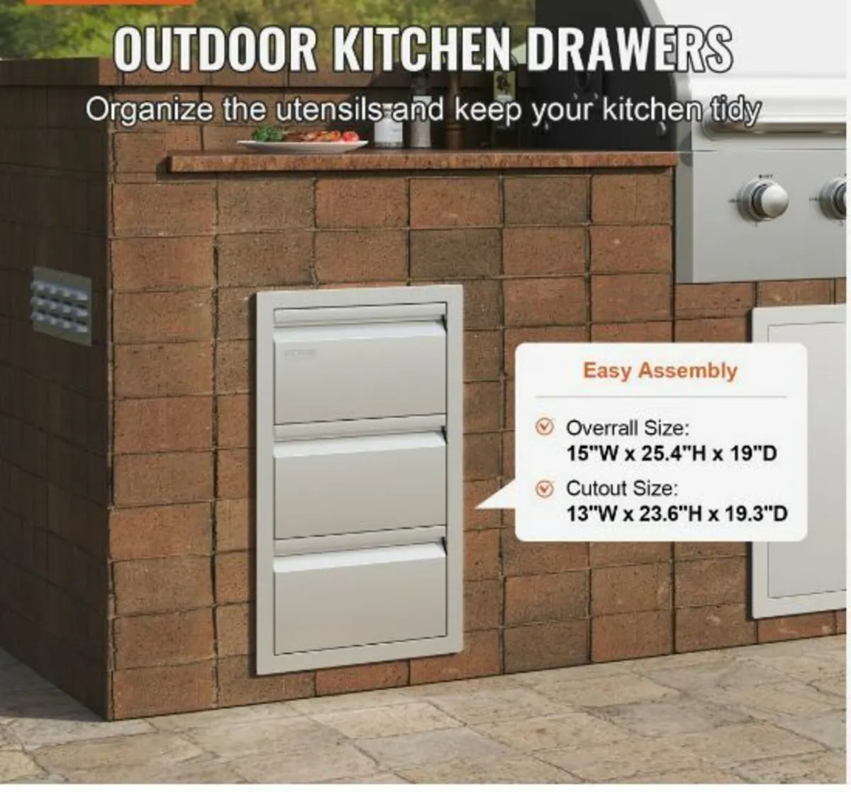 201 Stainless Steel Triple Access Drawer Outdoor - Image 3
