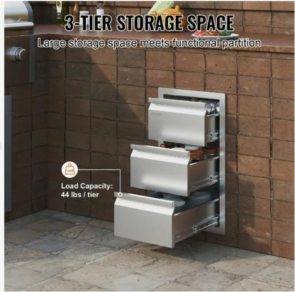 201 Stainless Steel Triple Access Drawer Outdoor - Image 4