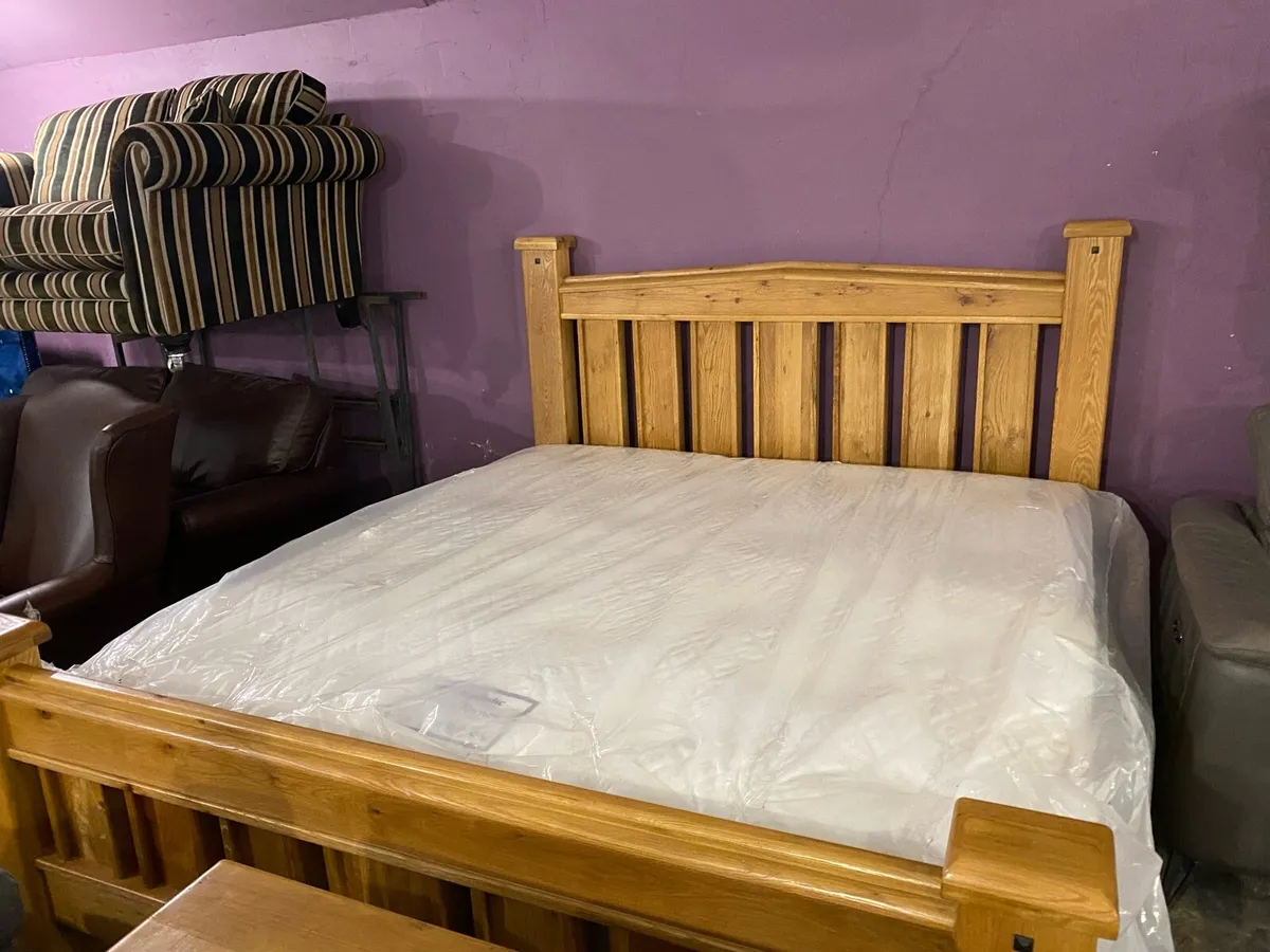 New solid oak super kingsize bed and mattress - Image 2