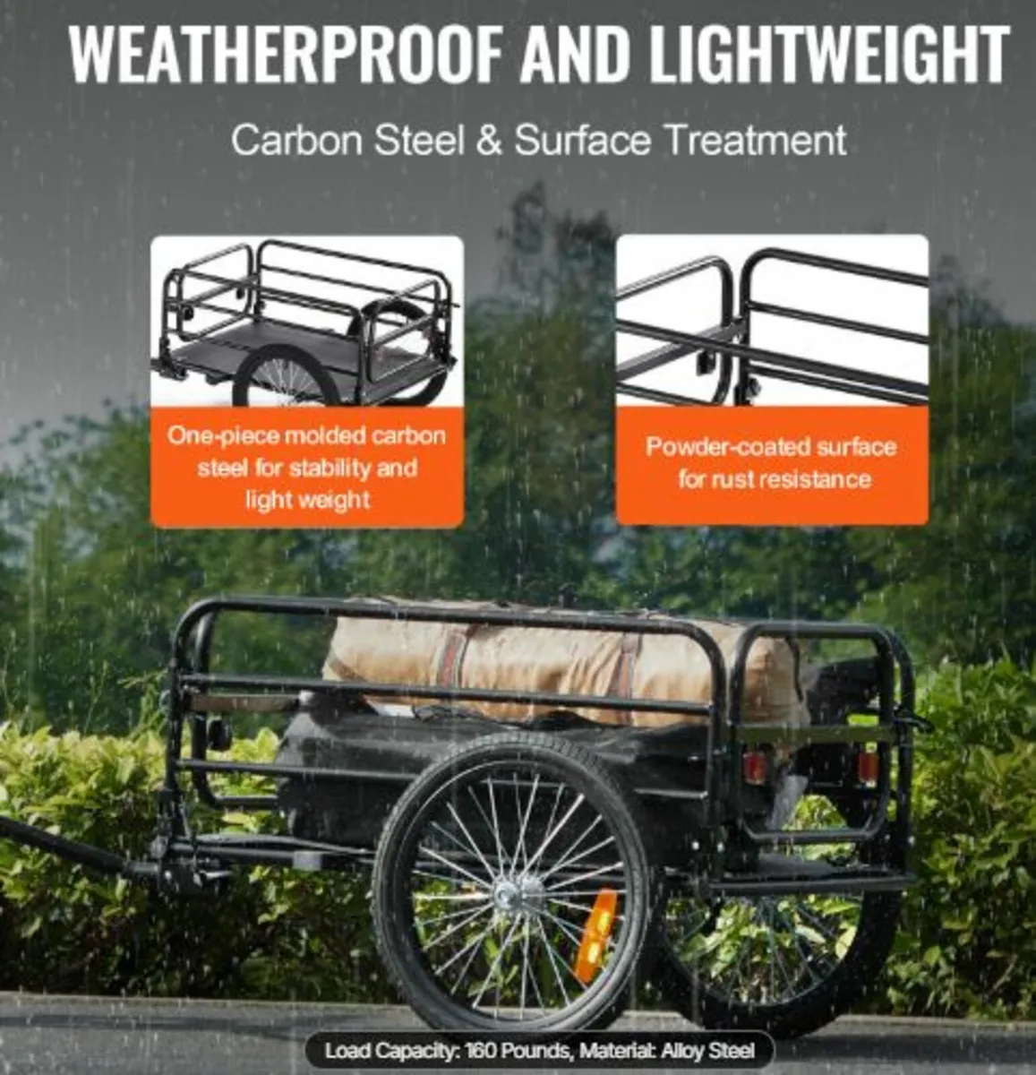 Bike Cargo Trailer, 72.5 kg Load Capacity, Heavy- - Image 2