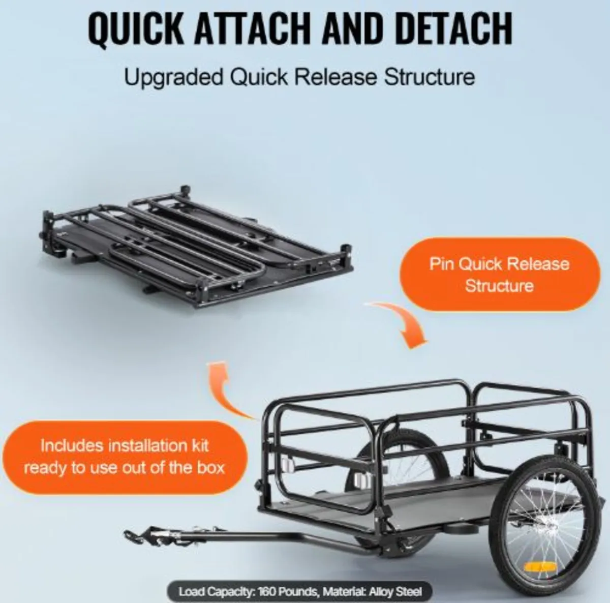 Bike Cargo Trailer, 72.5 kg Load Capacity, Heavy- - Image 3