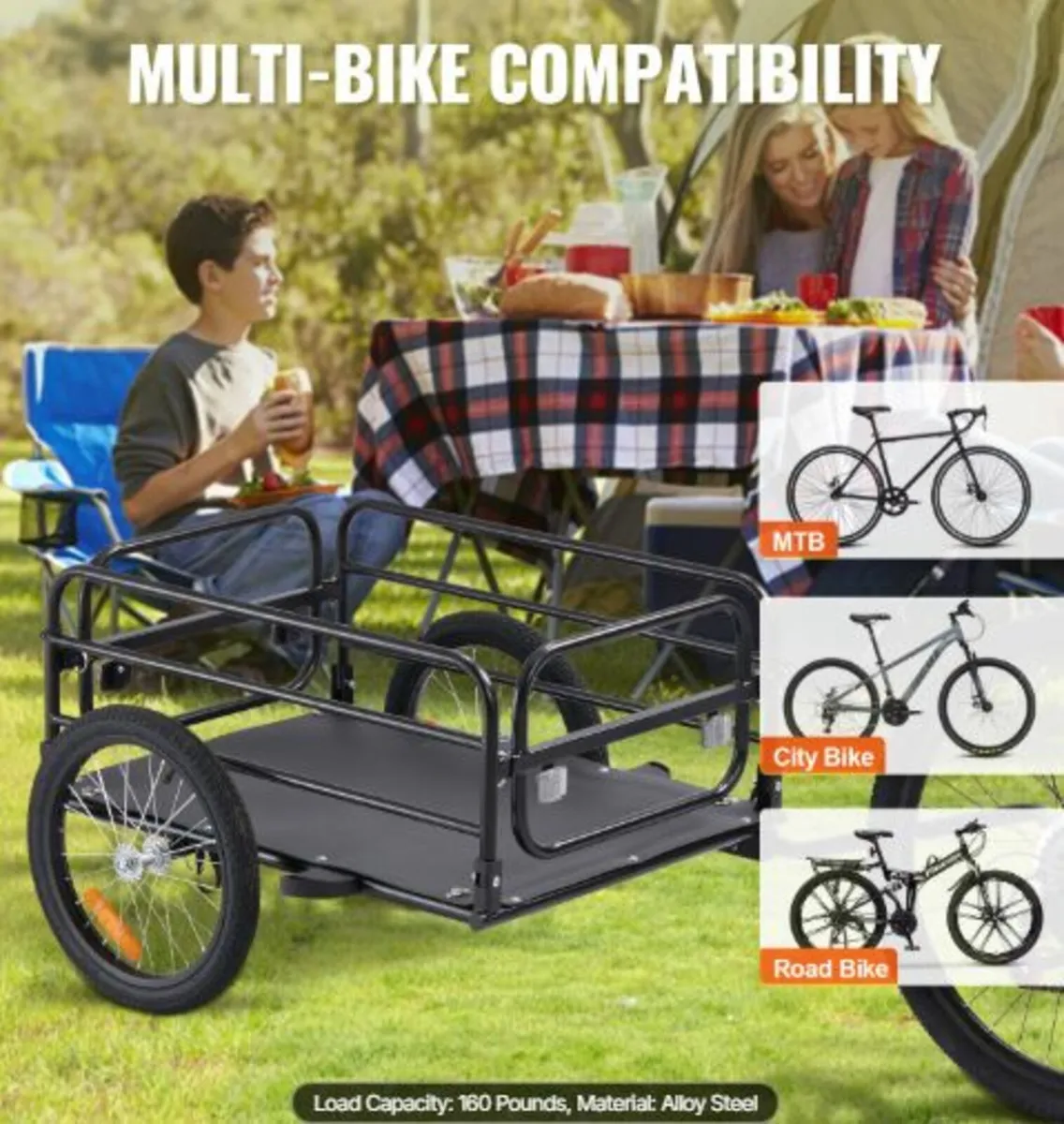 Bike Cargo Trailer, 72.5 kg Load Capacity, Heavy- - Image 4