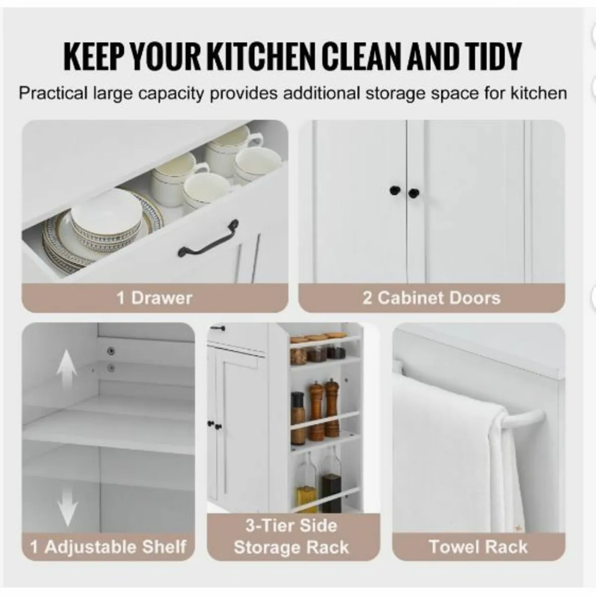 Kitchen Island Cart Rolling Storage Cabinet - Image 2