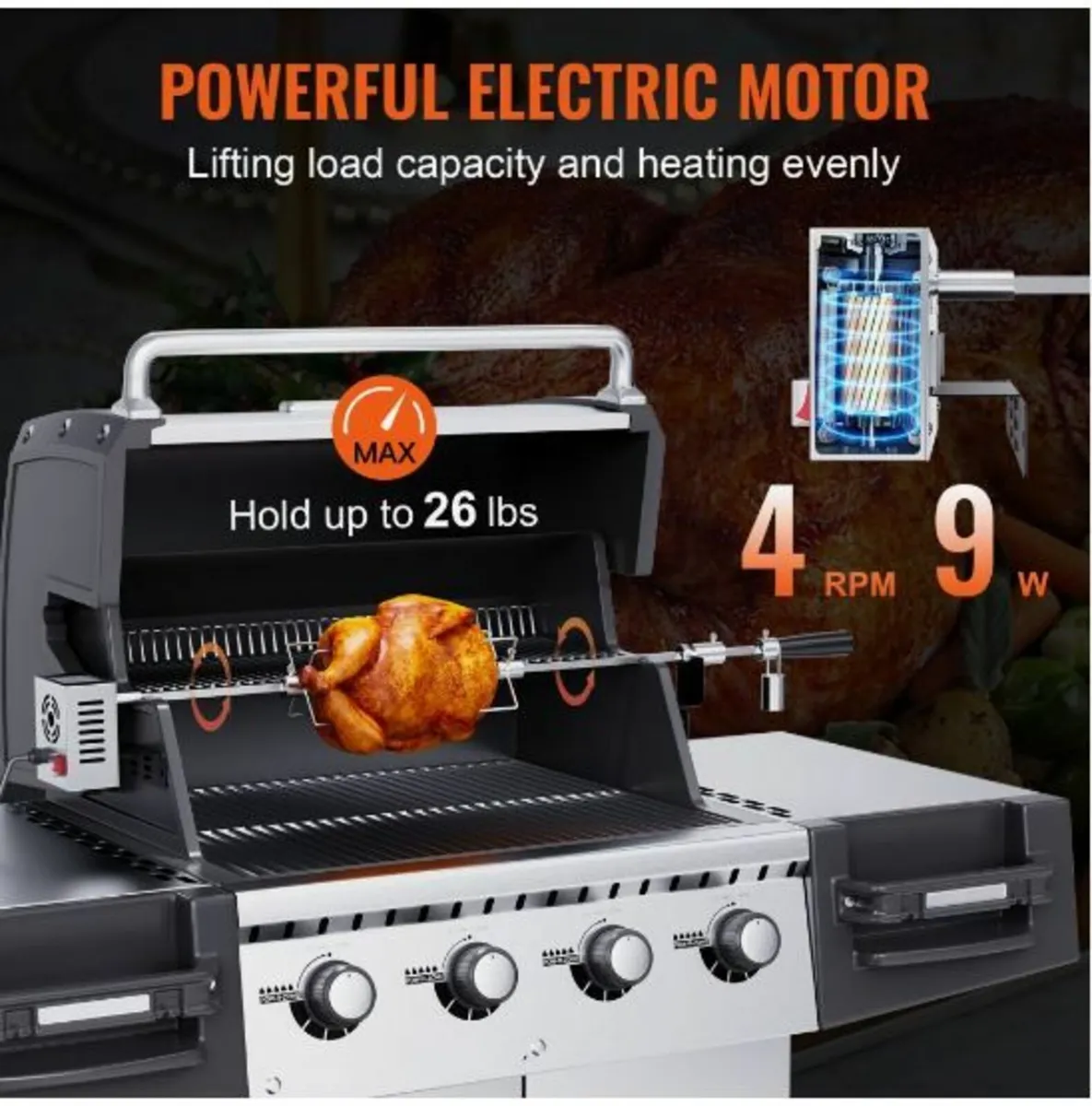 Universal Grill Rotisserie Kit BBQ Roaster - Image 4