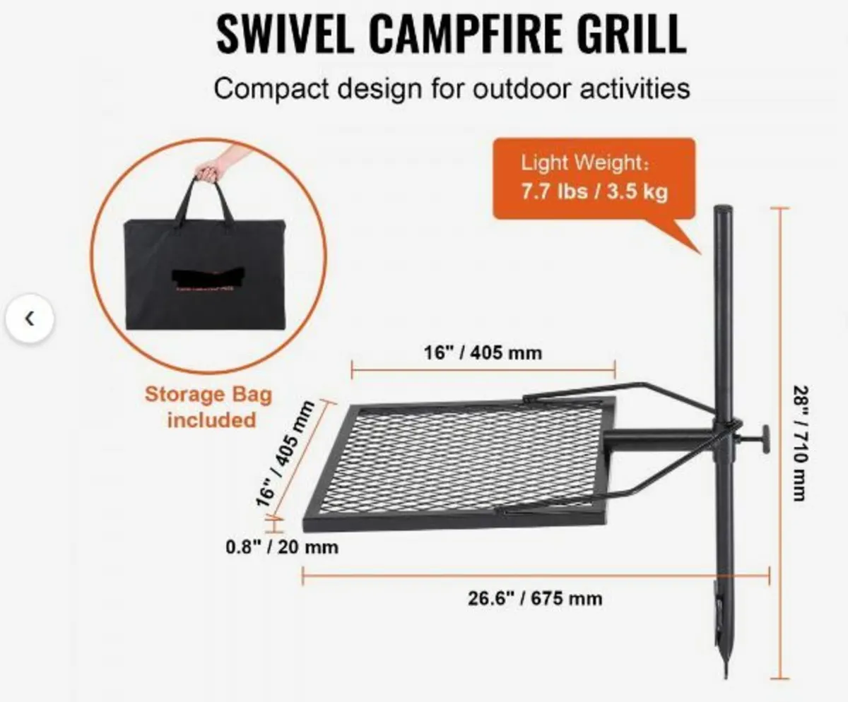 Swivel Campfire Grill Heavy Duty Steel - Image 2