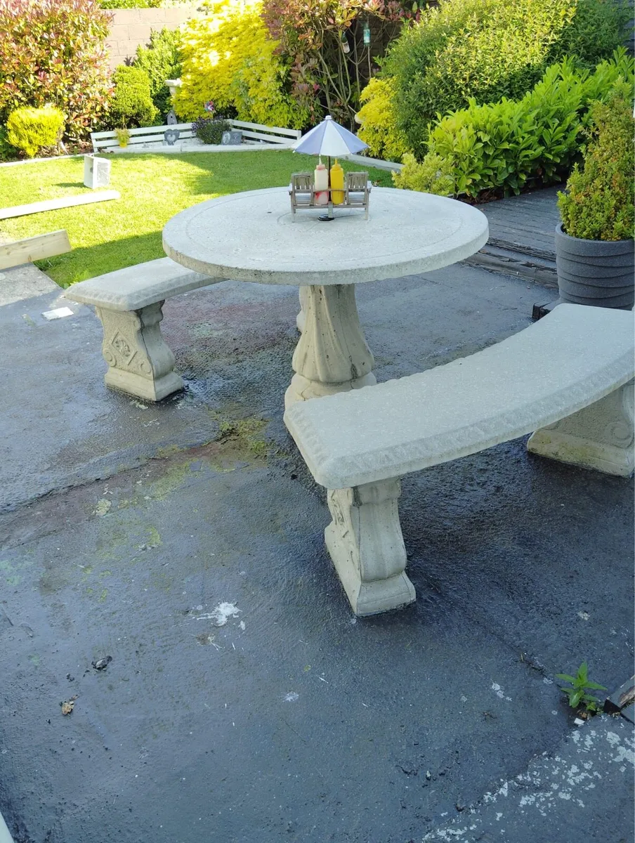 Concrete table and bench patio set - Image 1