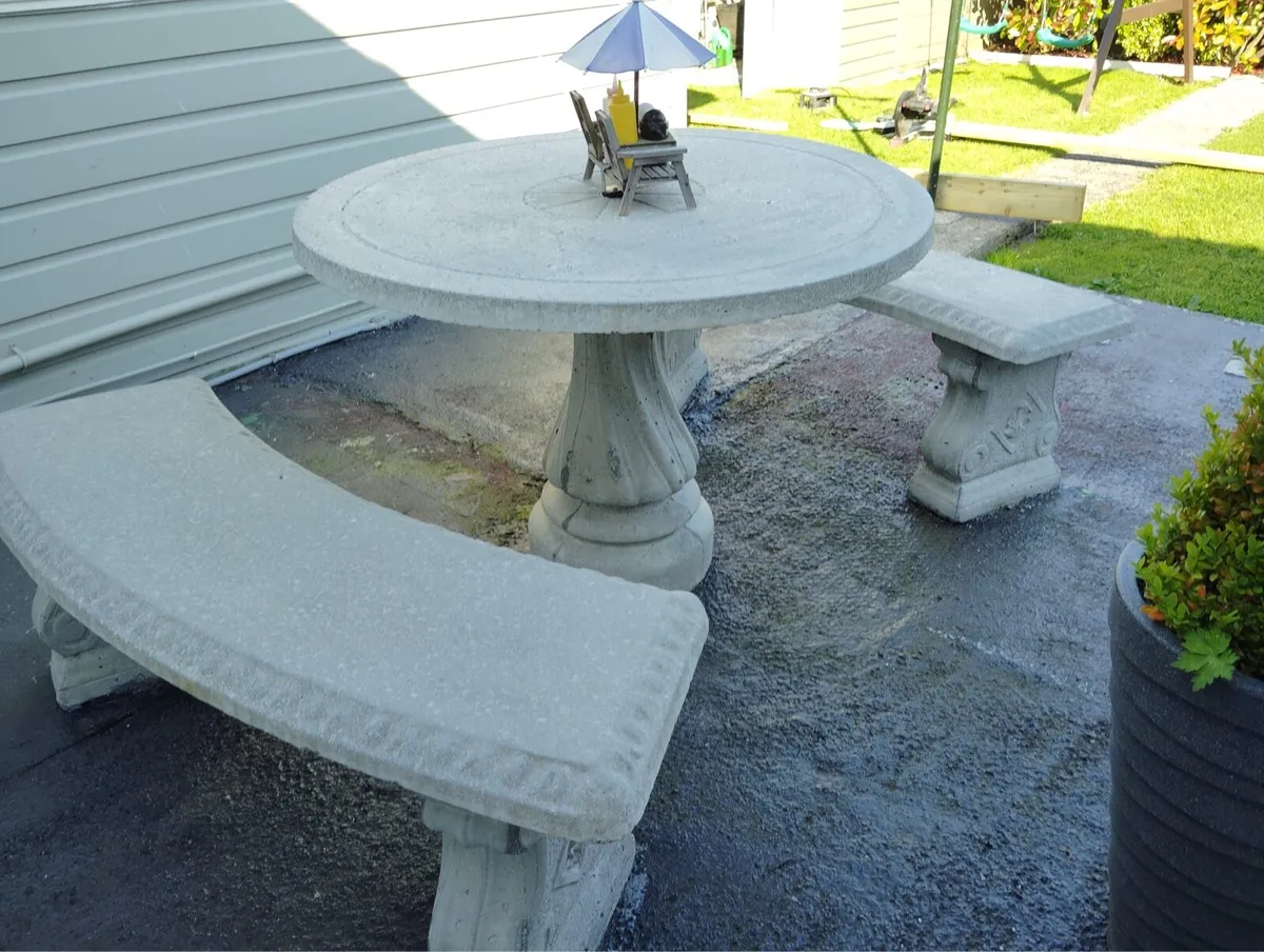 Concrete table and bench patio set - Image 2