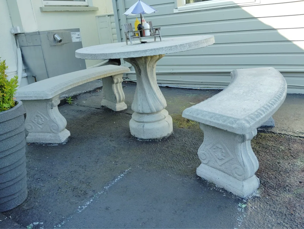 Concrete table and bench patio set - Image 3