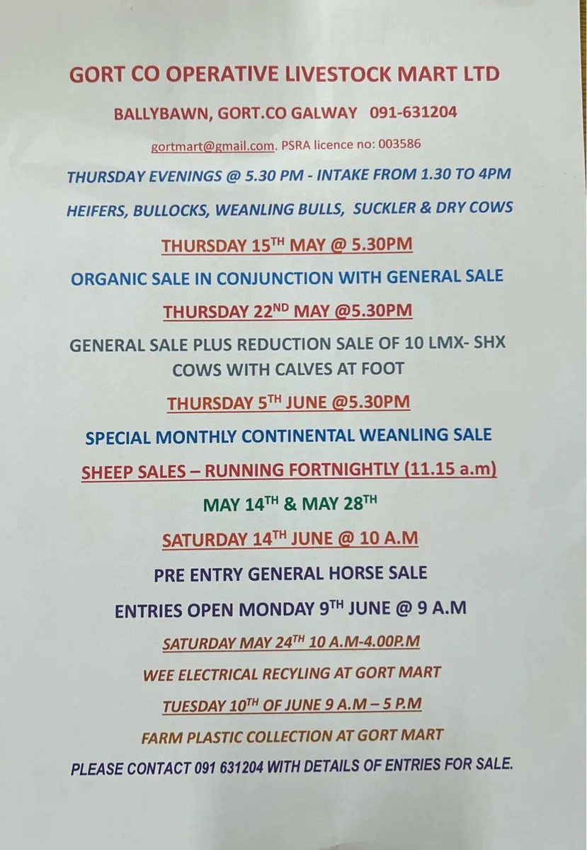 Gort Mart: 15th May: Organic & General sale - Image 1