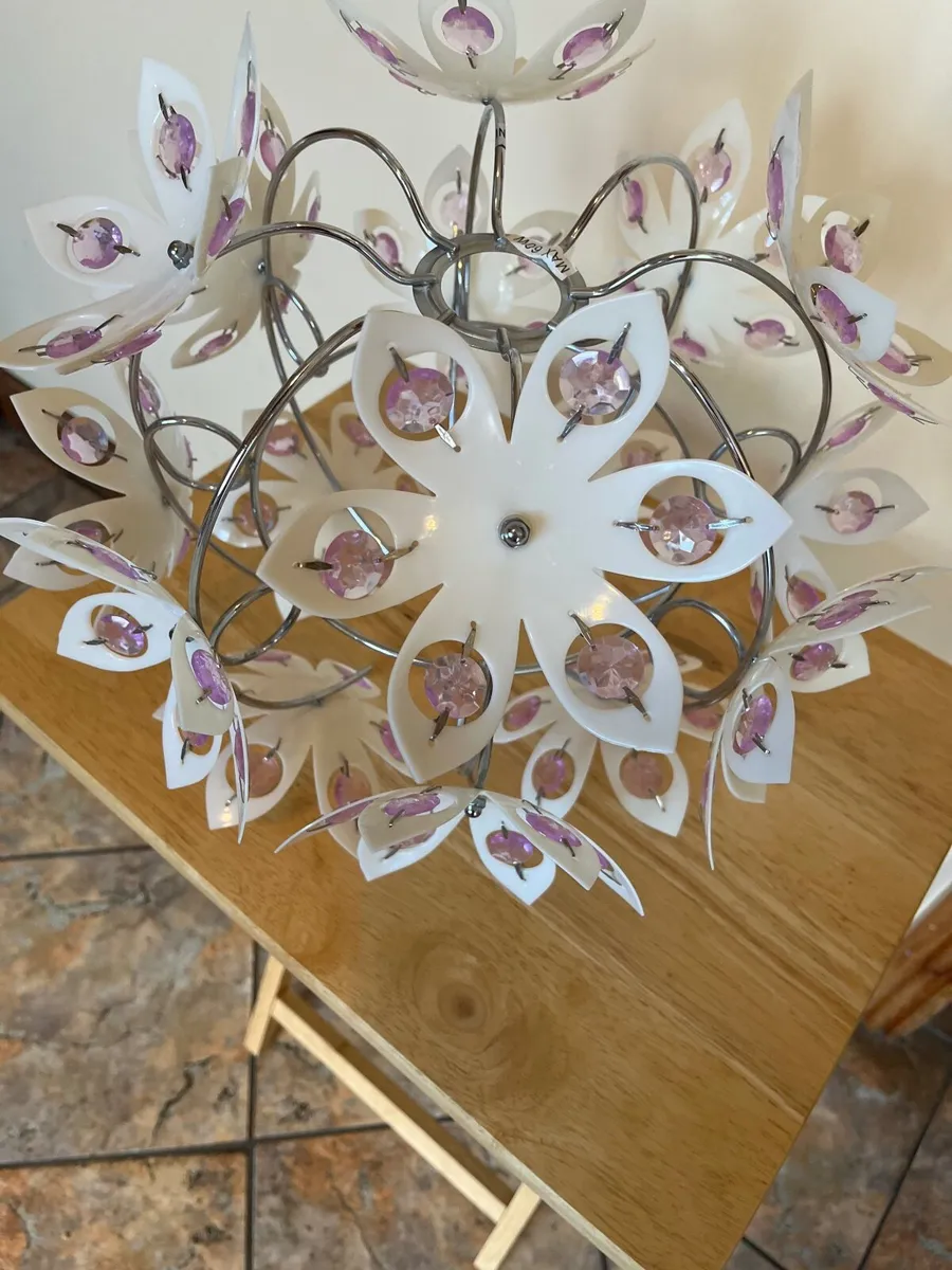 Large chrome , white and purple flower lampshade - Image 1