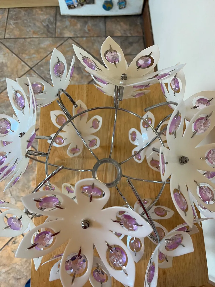 Large chrome , white and purple flower lampshade - Image 2