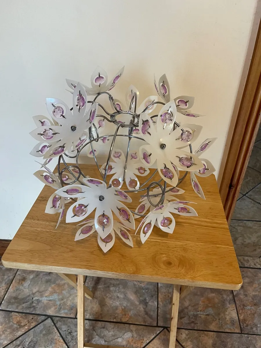 Large chrome , white and purple flower lampshade - Image 3