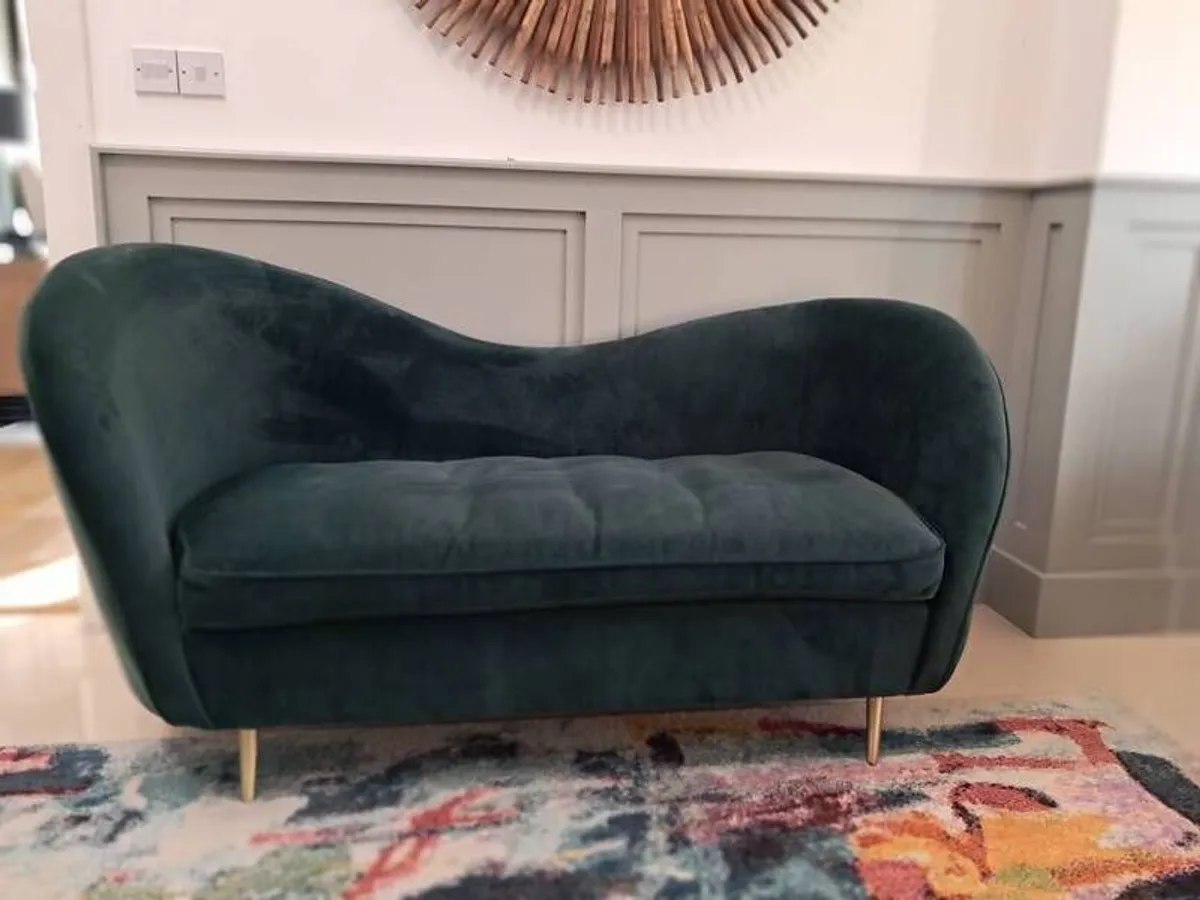 2 Seater Green Velvet Sofa - Image 1