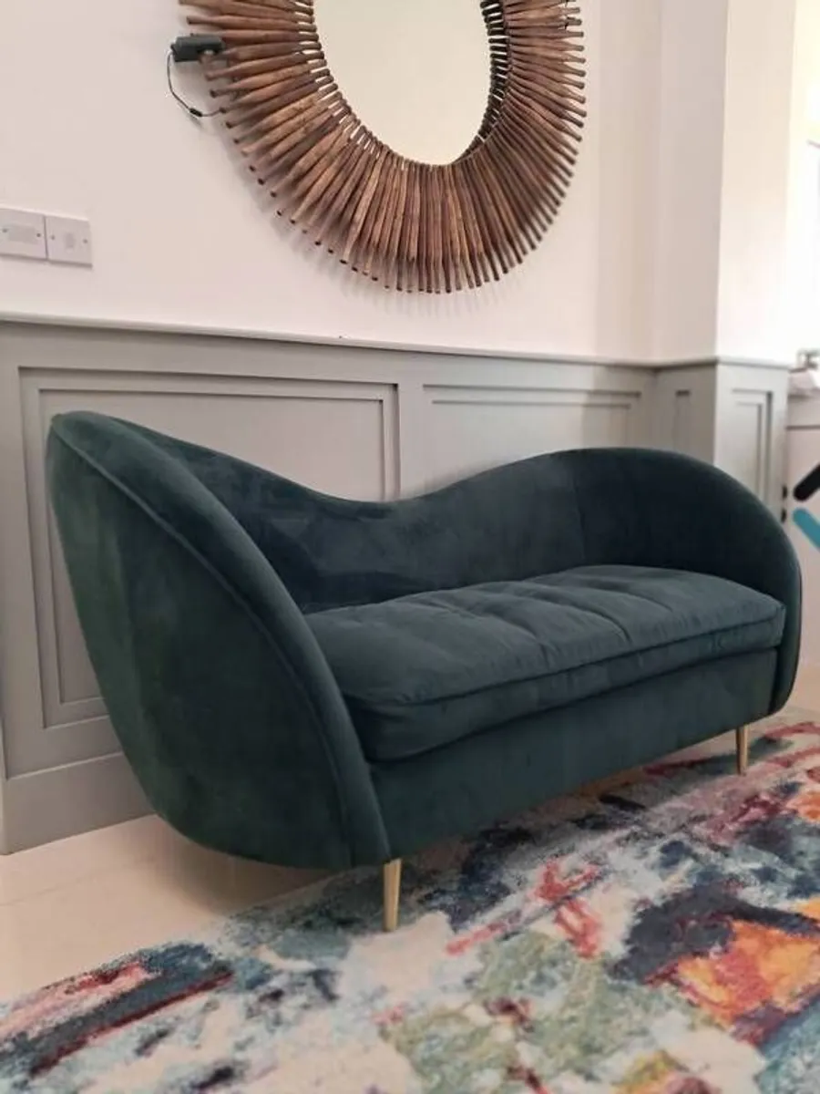 2 Seater Green Velvet Sofa - Image 2