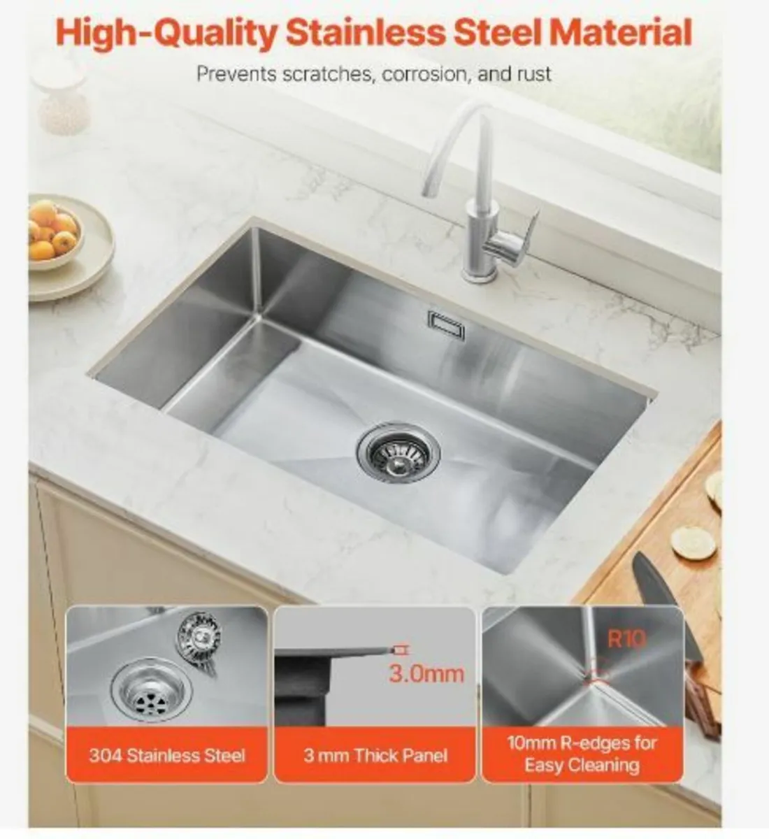 76cm Kitchen Sink Undermount Single Bowl - Image 4