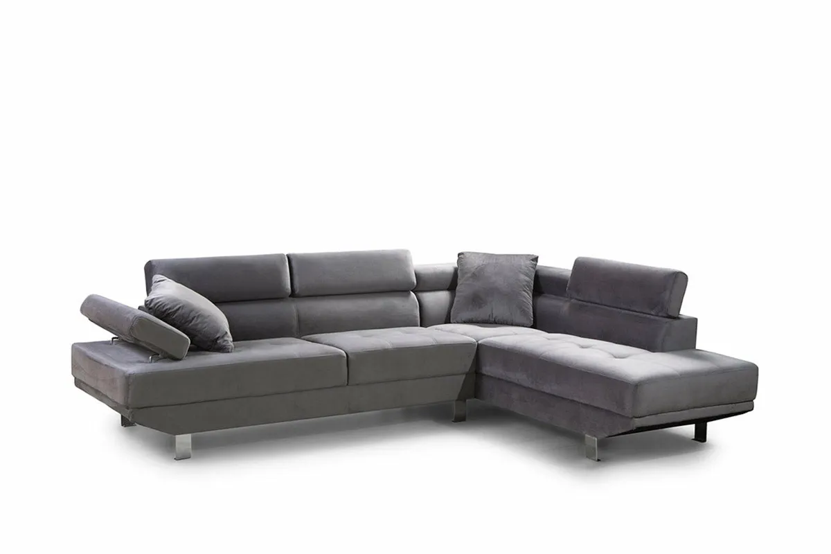 Sleek Grey Velvet Sectional Sofa Cozy - Image 1