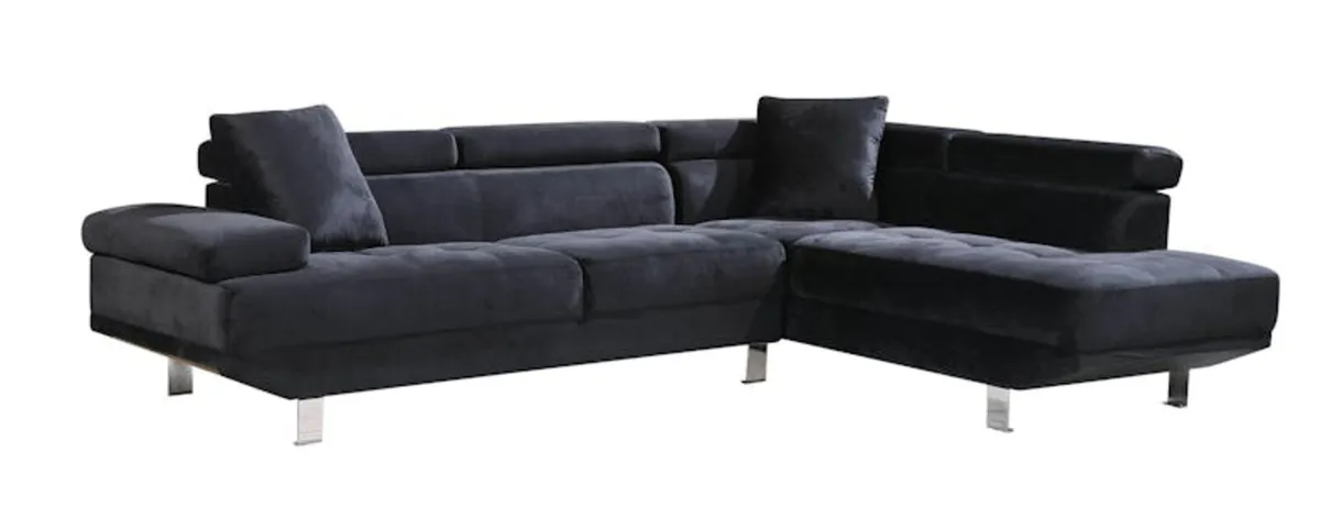 Chic Black Velvet L-Shaped Sofa Premium - Image 2