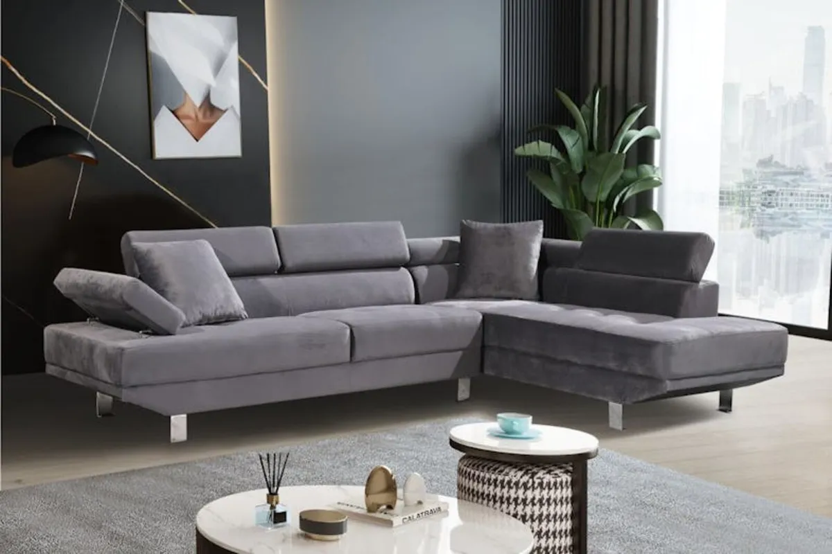 Sleek Grey Velvet Sectional Sofa Cozy - Image 1