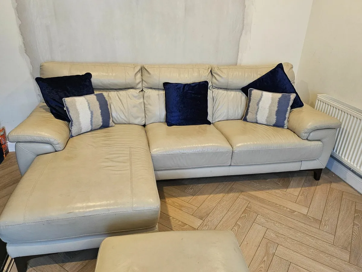 Cream leather couch L shape - Image 1