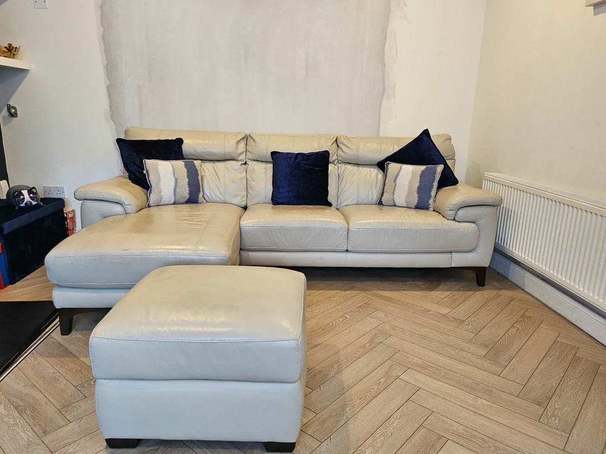 Cream leather couch L shape - Image 2