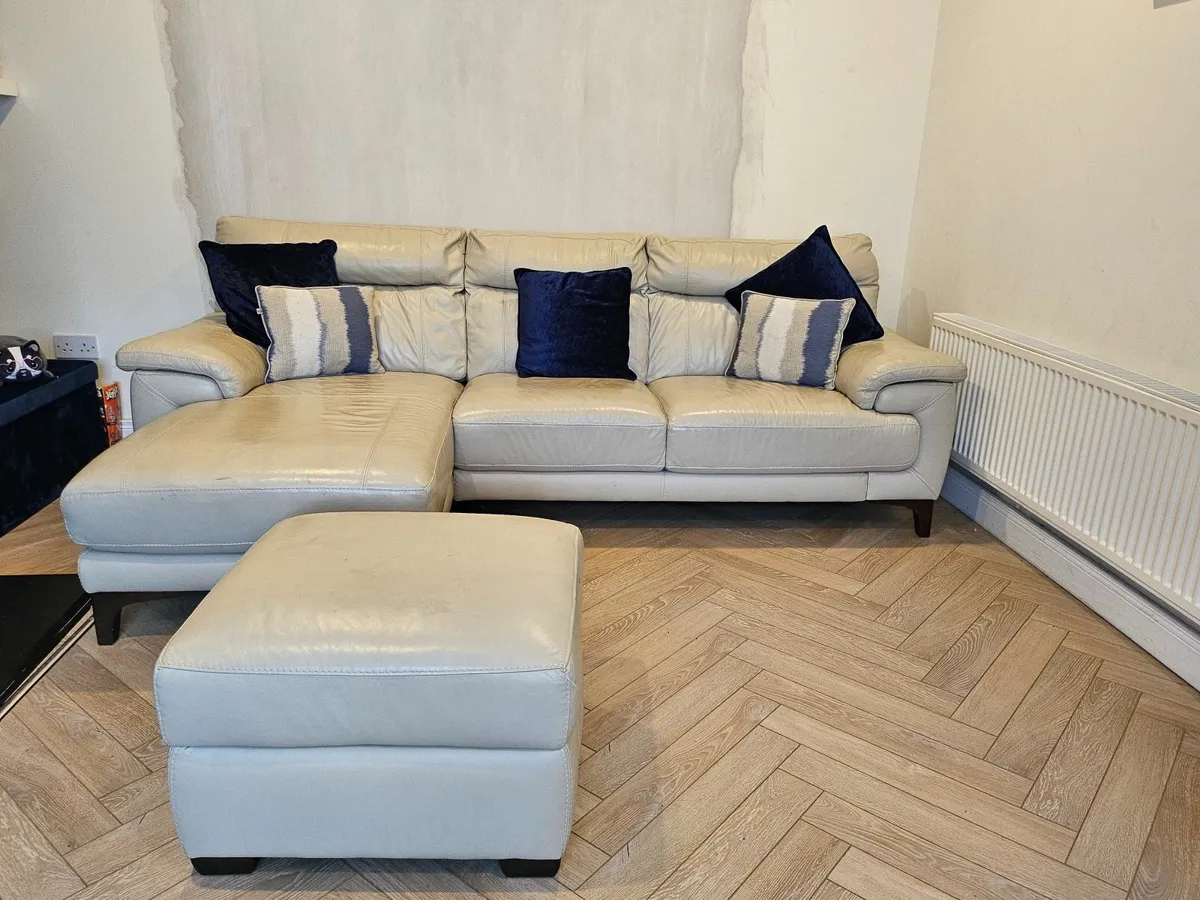 Cream leather couch L shape - Image 3