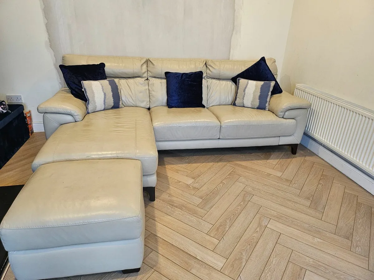 Cream leather couch L shape - Image 4