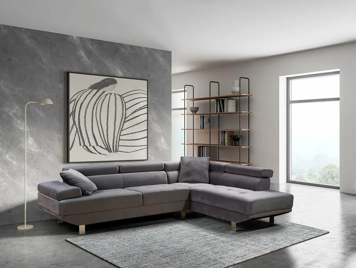 Sleek Grey Velvet Sectional Sofa Cozy - Image 1