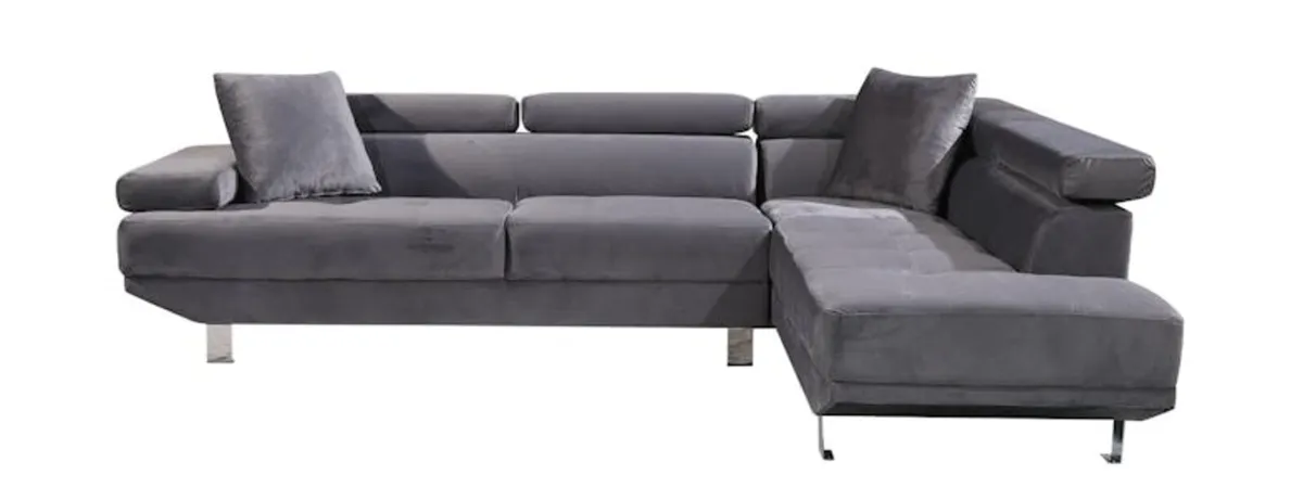 Sleek Grey Velvet Sectional Sofa Cozy - Image 3