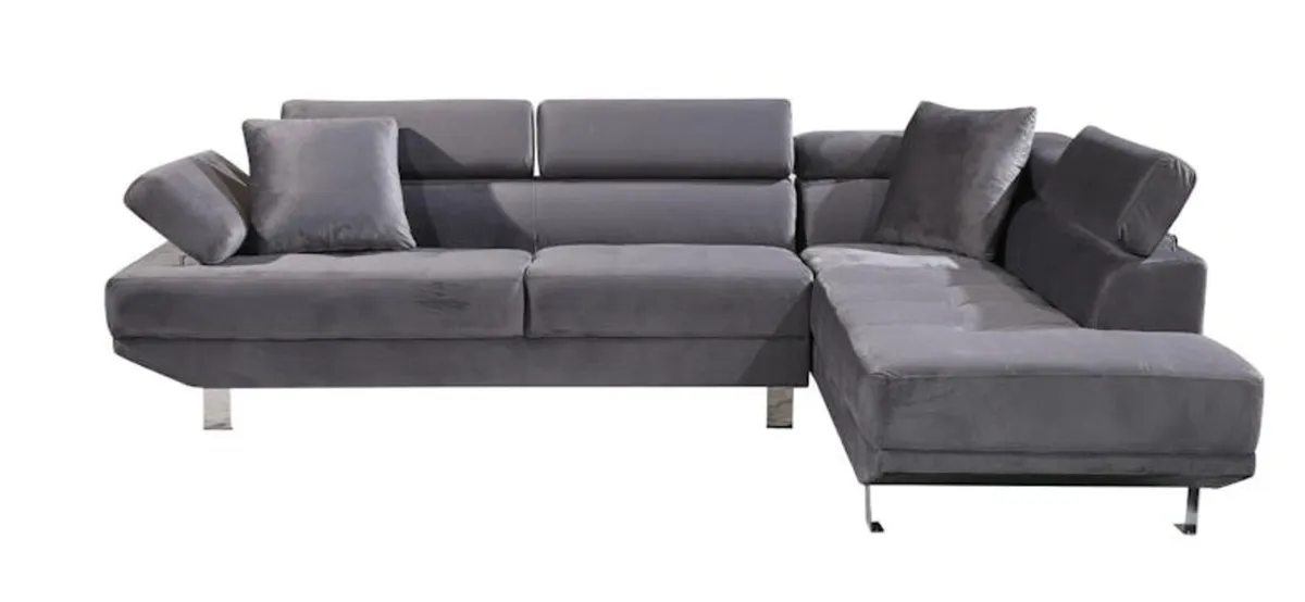Sleek Grey Velvet Sectional Sofa Cozy - Image 2