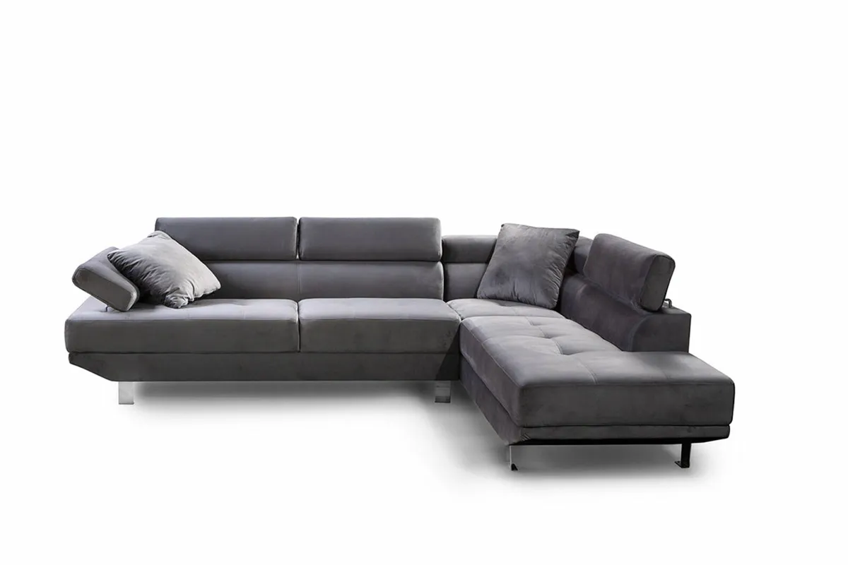 Chic Grey Velvet L-Shaped Sofa Premium - Image 3