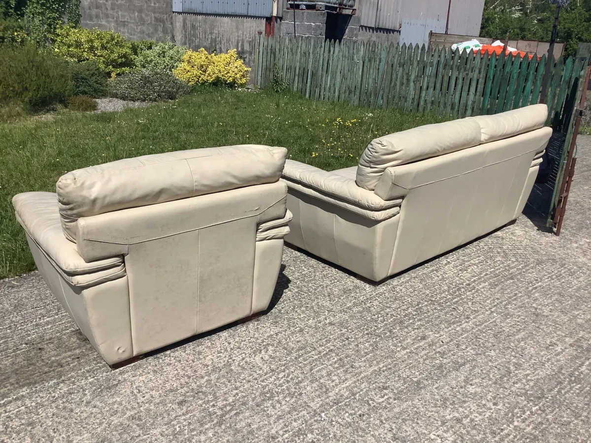 Cream Leather Couch - Image 2