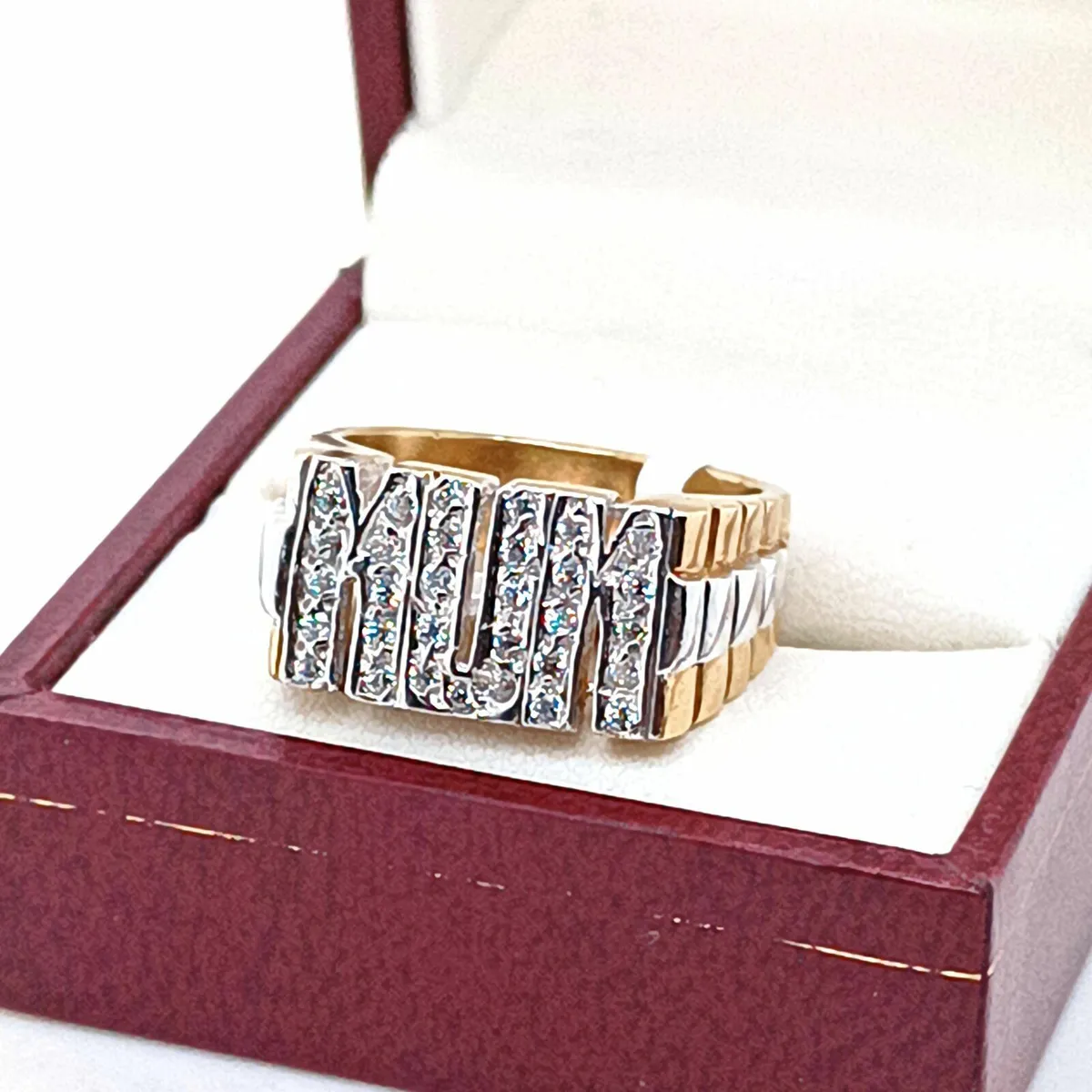 Mum Ring with Rolex Band , 9k Gold & Zirconias - Image 1