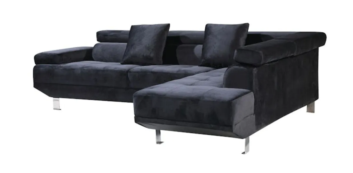 Chic Black Velvet L-Shaped Sofa Premium - Image 3