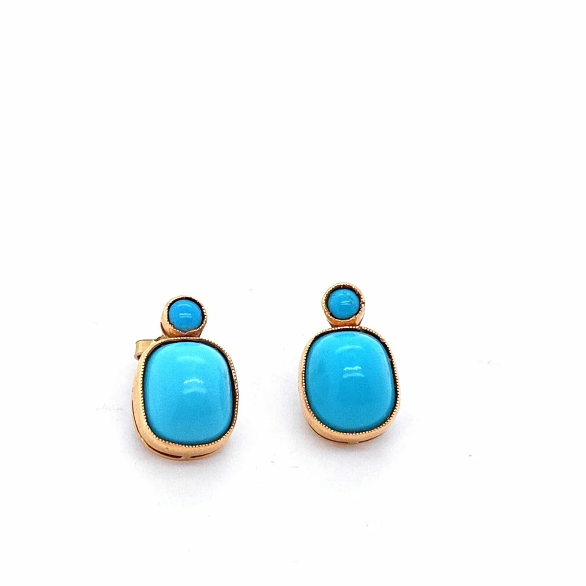 Vintage Turquoise & 18k Yellow Gold Earrings - Image 2