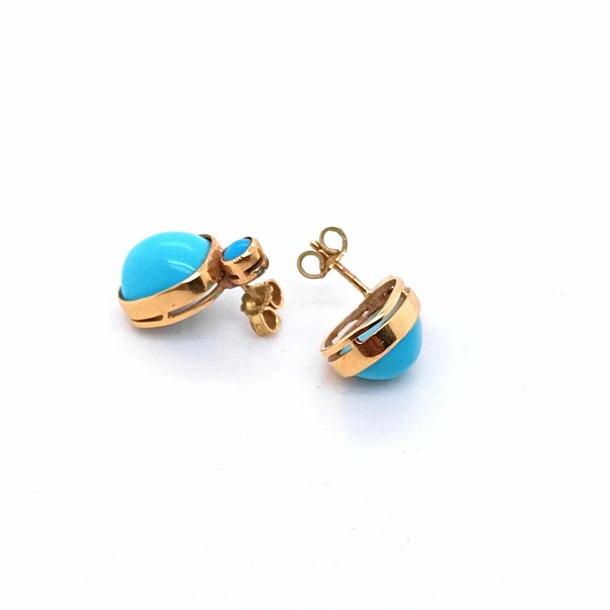 Vintage Turquoise & 18k Yellow Gold Earrings - Image 3