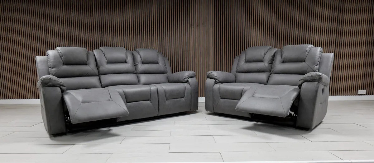 Axel 3+2 Grey Technology Fabric Recliner Sofa - Image 3