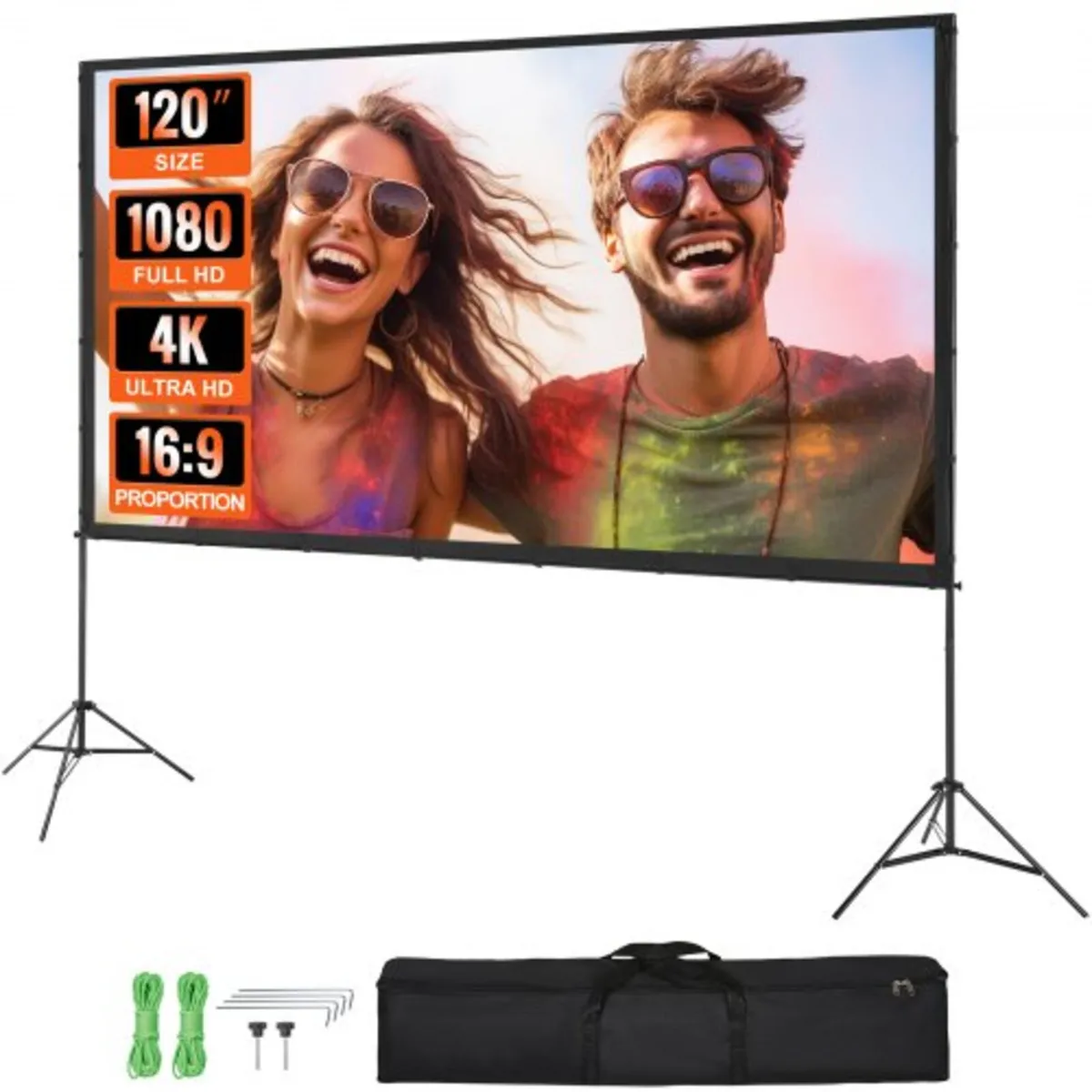 Projector Screen with Stand, 120 inch 16:9 4K 1080