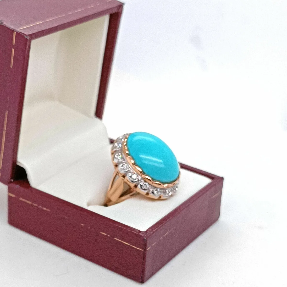 Edwardian 18k Gold Ring ,Turquoise & Diamond - Image 3
