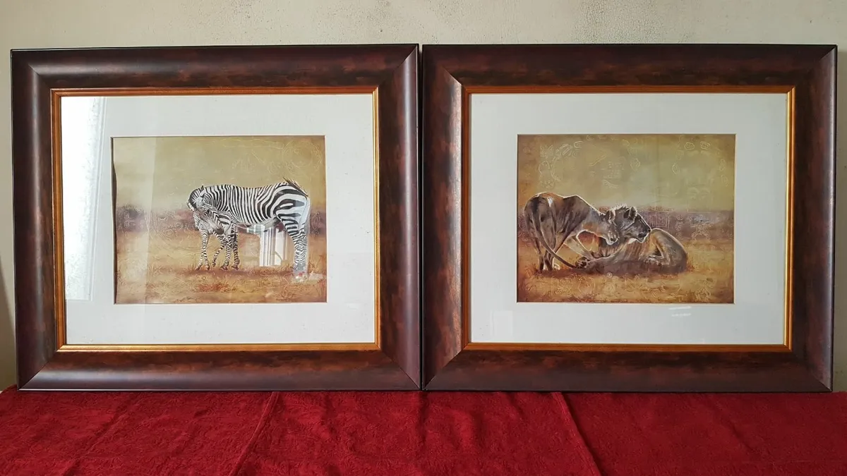2pc.Vanessa Jayne Framed Prints Lion &Zebra Family - Image 1