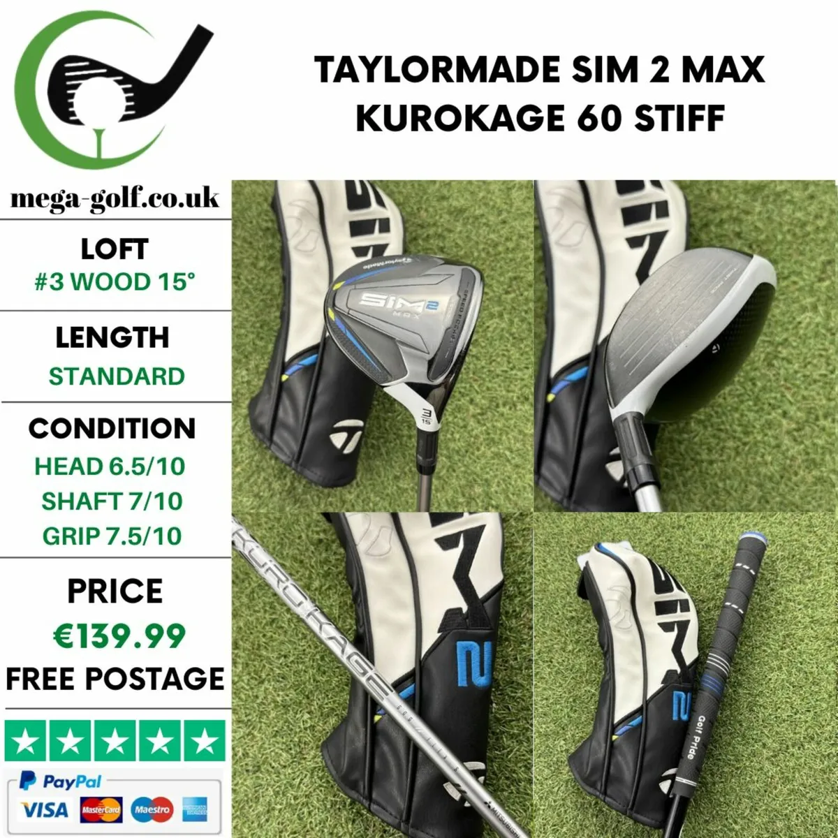 TAYLORMADE SIM 2 MAX #3 WOOD 15° / STIFF - Image 1