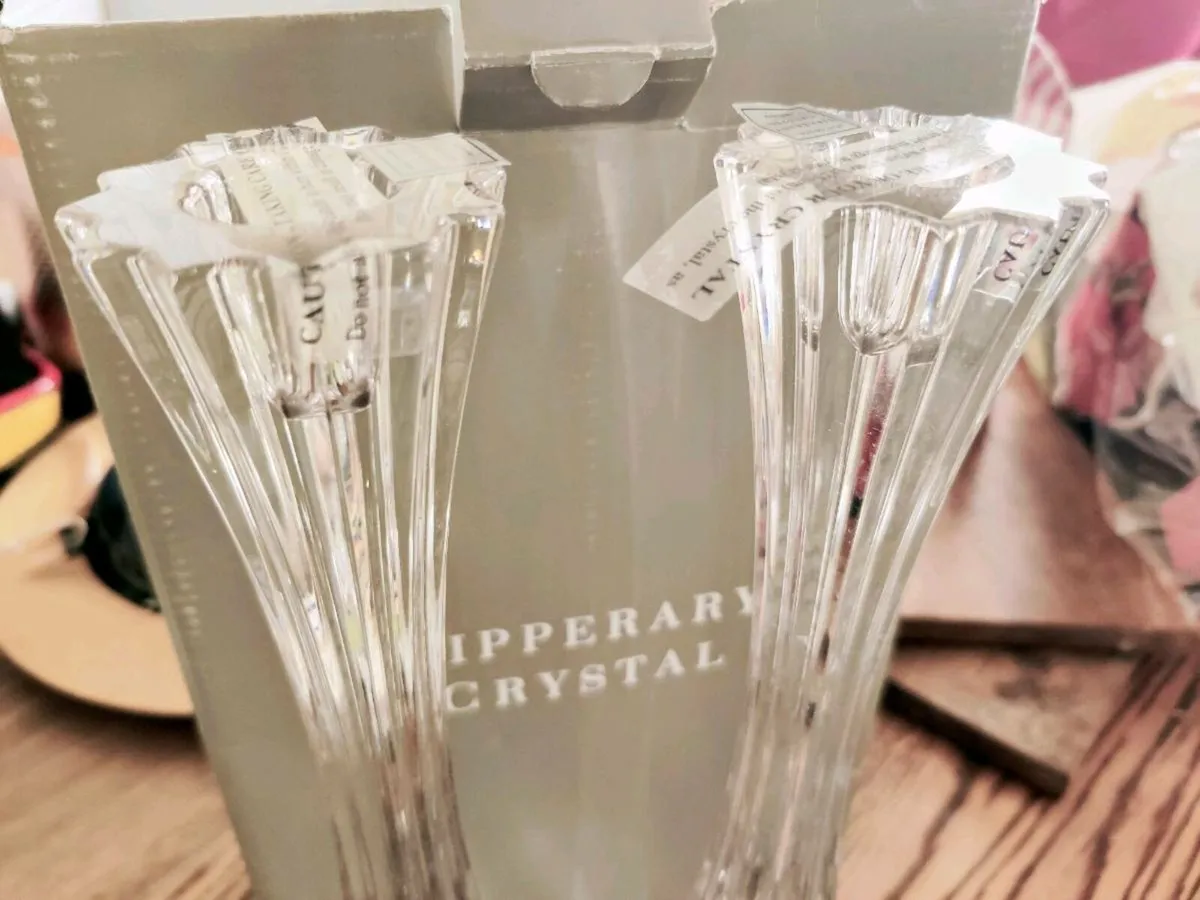 TIPPERARY CRYSTAL, 2 Tall New Candle Holders ! - Image 2