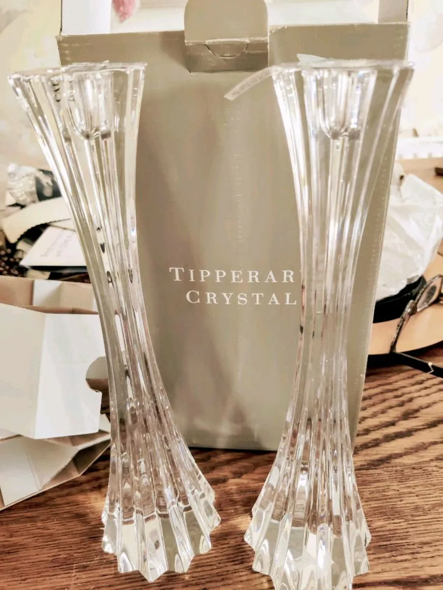 TIPPERARY CRYSTAL, 2 Tall New Candle Holders ! - Image 3