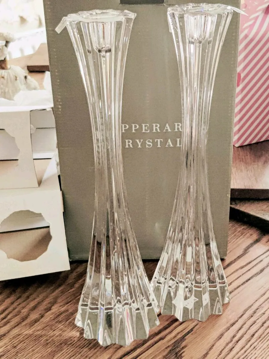 TIPPERARY CRYSTAL, 2 Tall New Candle Holders ! - Image 1