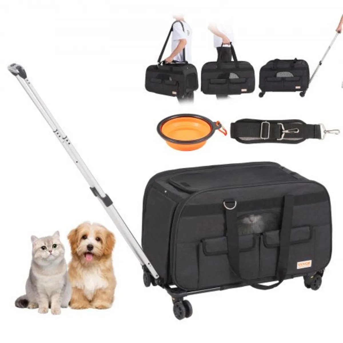 Cat Carrier with Wheels Rolling Pet Carrier with H