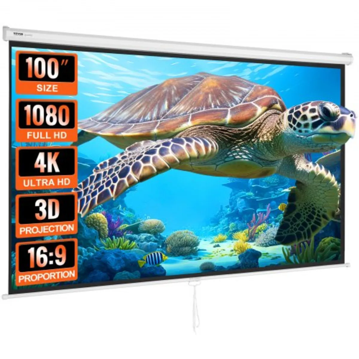 Manual Pull Down Projector Screen, 100 inch 16:9 4